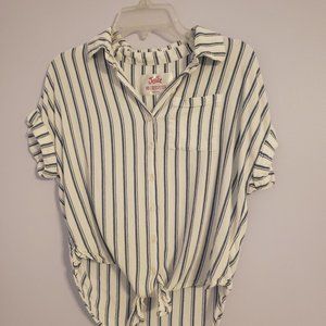 White and Blue Stripe Shirt with Buttons & Tie Girls Size 10 by Justice